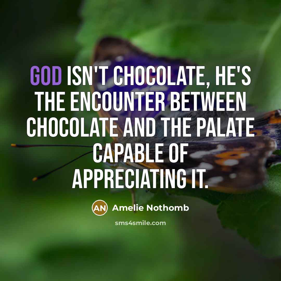 “God isn't chocolate, he's the encounter between chocolate and the…” quote by Amelie Nothomb