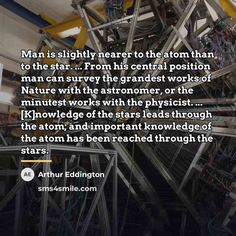 “Man is slightly nearer to the atom than to the…” quote by Arthur Eddington