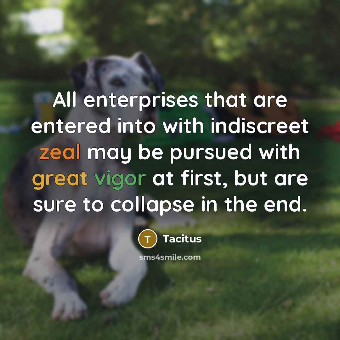 “All enterprises that are entered into with indiscreet zeal may…” quote by Tacitus