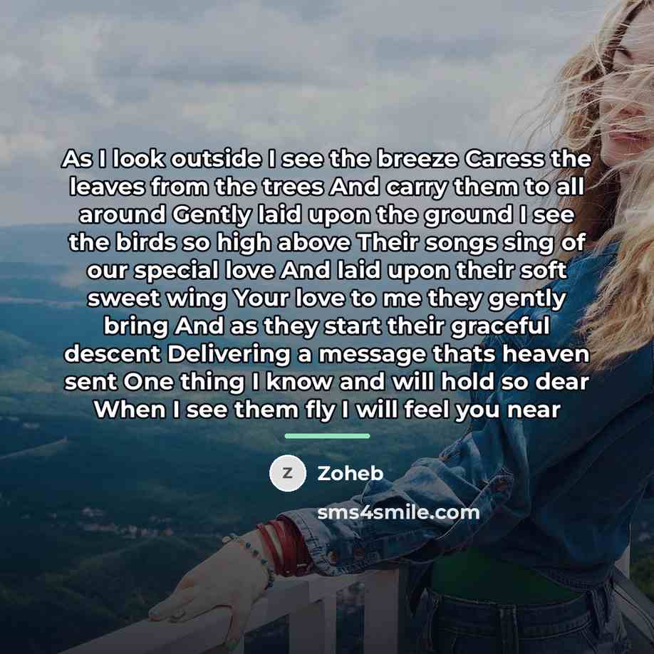 “As I look outside I see the breeze Caress the…” quote by Zoheb