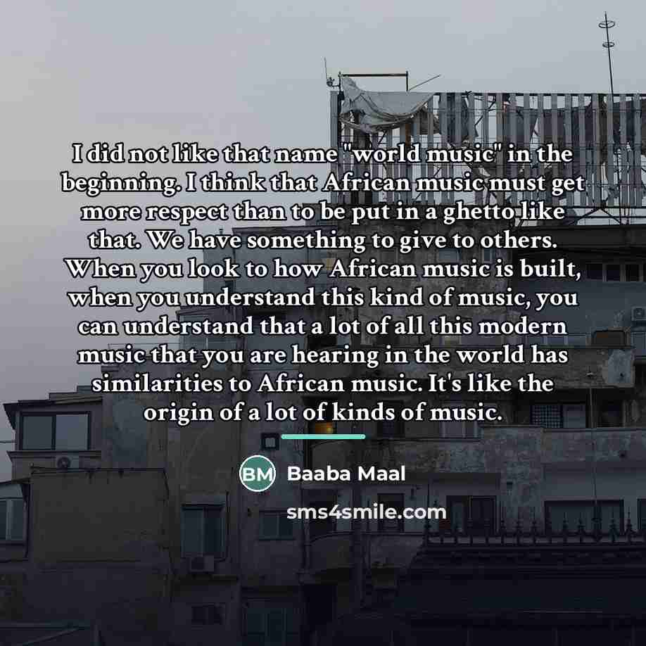 “I did not like that name "world music" in the…” quote by Baaba Maal