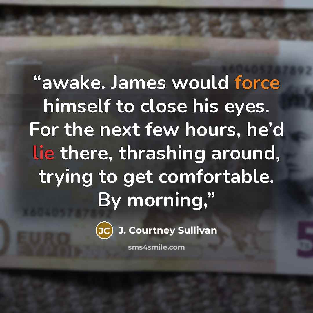 “awake. James would force himself to close his eyes. For the next few hours, he’d lie there, thrashing around, trying to get comfortable. By morning,” quote by J. Courtney Sullivan