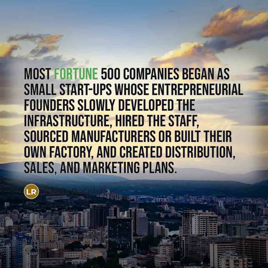“Most Fortune 500 companies began as small start-ups whose entrepreneurial…” quote by Lynda Resnick