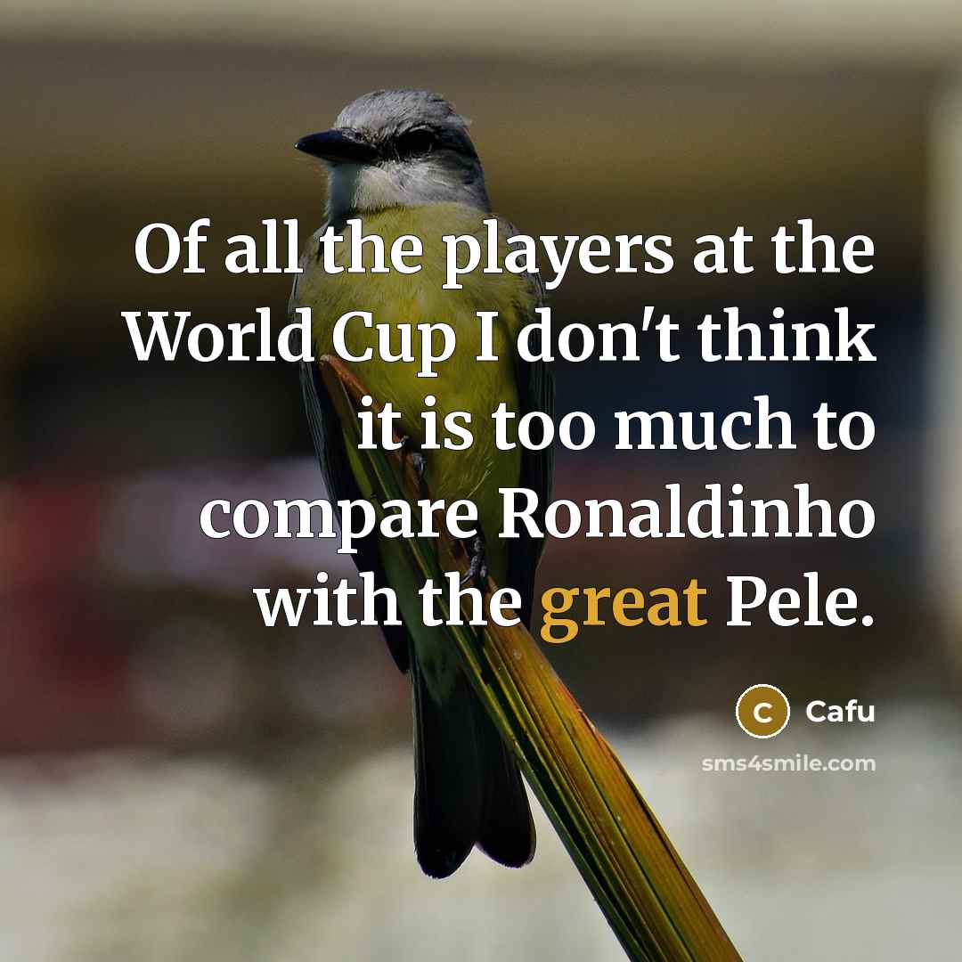 “Of all the players at the World Cup I don't think it is too much to compare Ronaldinho with the great Pele.” quote by Cafu