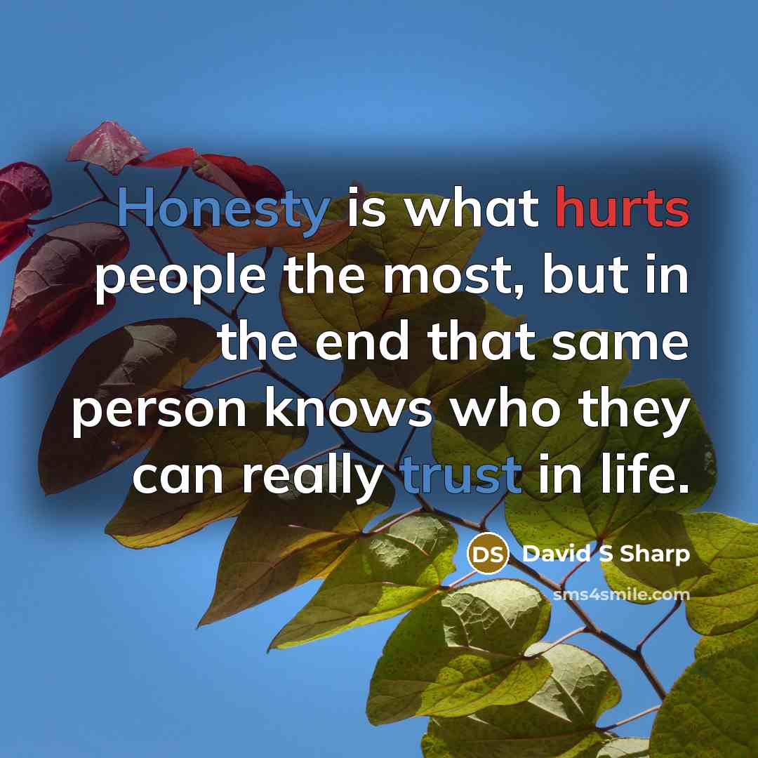 “Honesty is what hurts people the most, but in the end that same person knows who they can really trust in life.” quote by David S Sharp