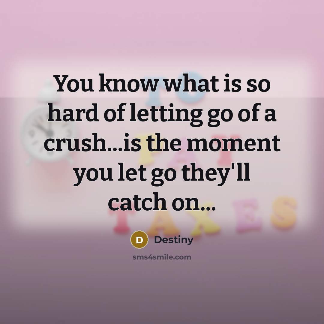 “You know what is so hard of letting go of a crush...is the moment you let go they'll catch on...” quote by Destiny