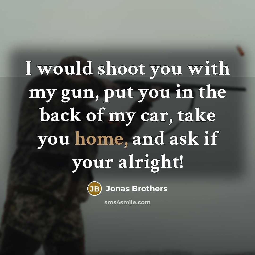 “I would shoot you with my gun, put you in the back of my car, take you home, and ask if your alright!” quote by Jonas Brothers