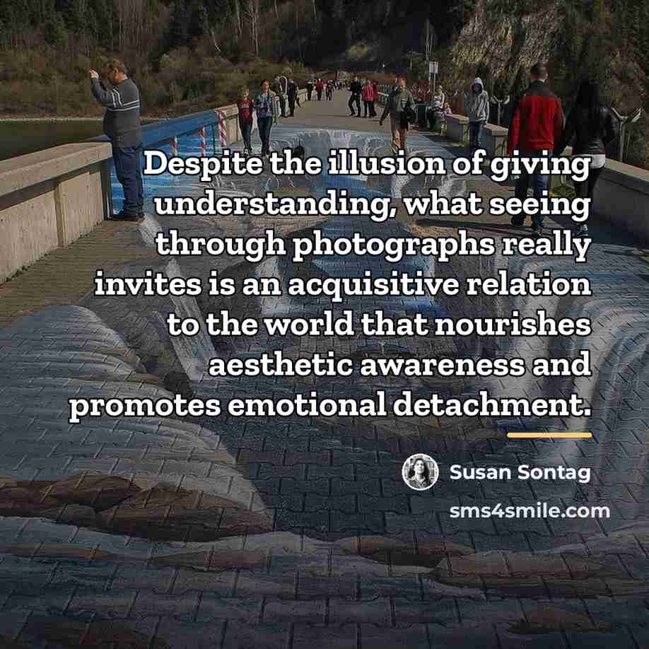 “Despite the illusion of giving understanding, what seeing through photographs…” quote by Susan Sontag