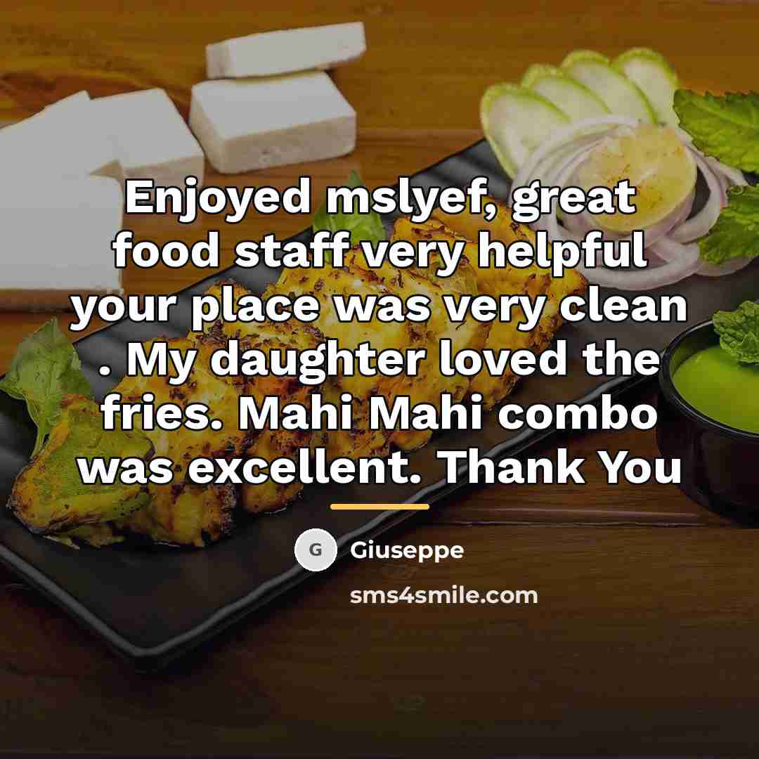 “Enjoyed mslyef, great food staff very helpful your place was…” quote by Giuseppe