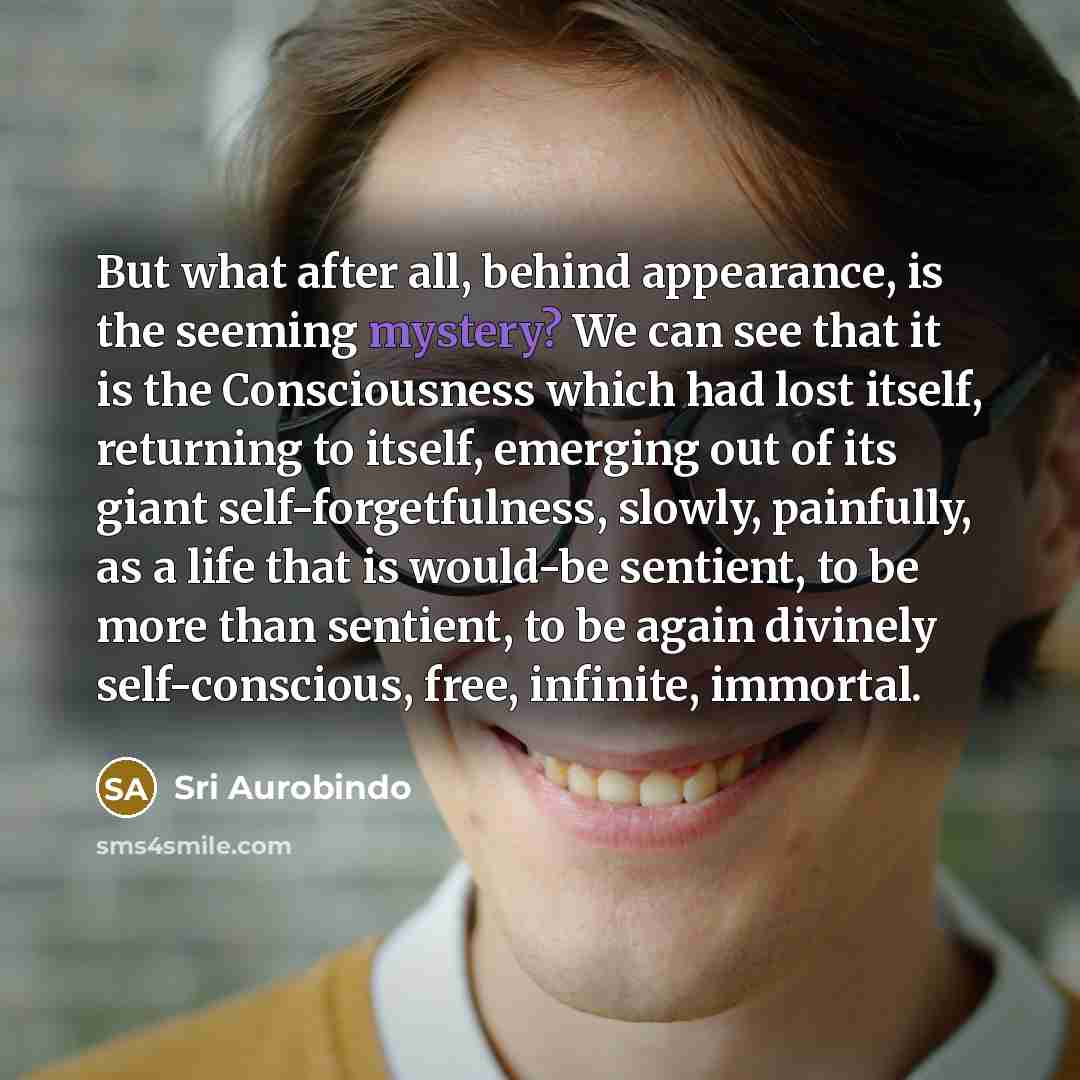 “But what after all, behind appearance, is the seeming mystery?…” quote by Sri Aurobindo