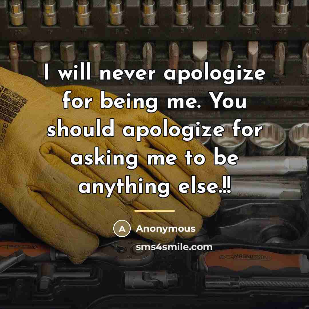 “I will never apologize for being me. You should apologize…” quote by Anonymous