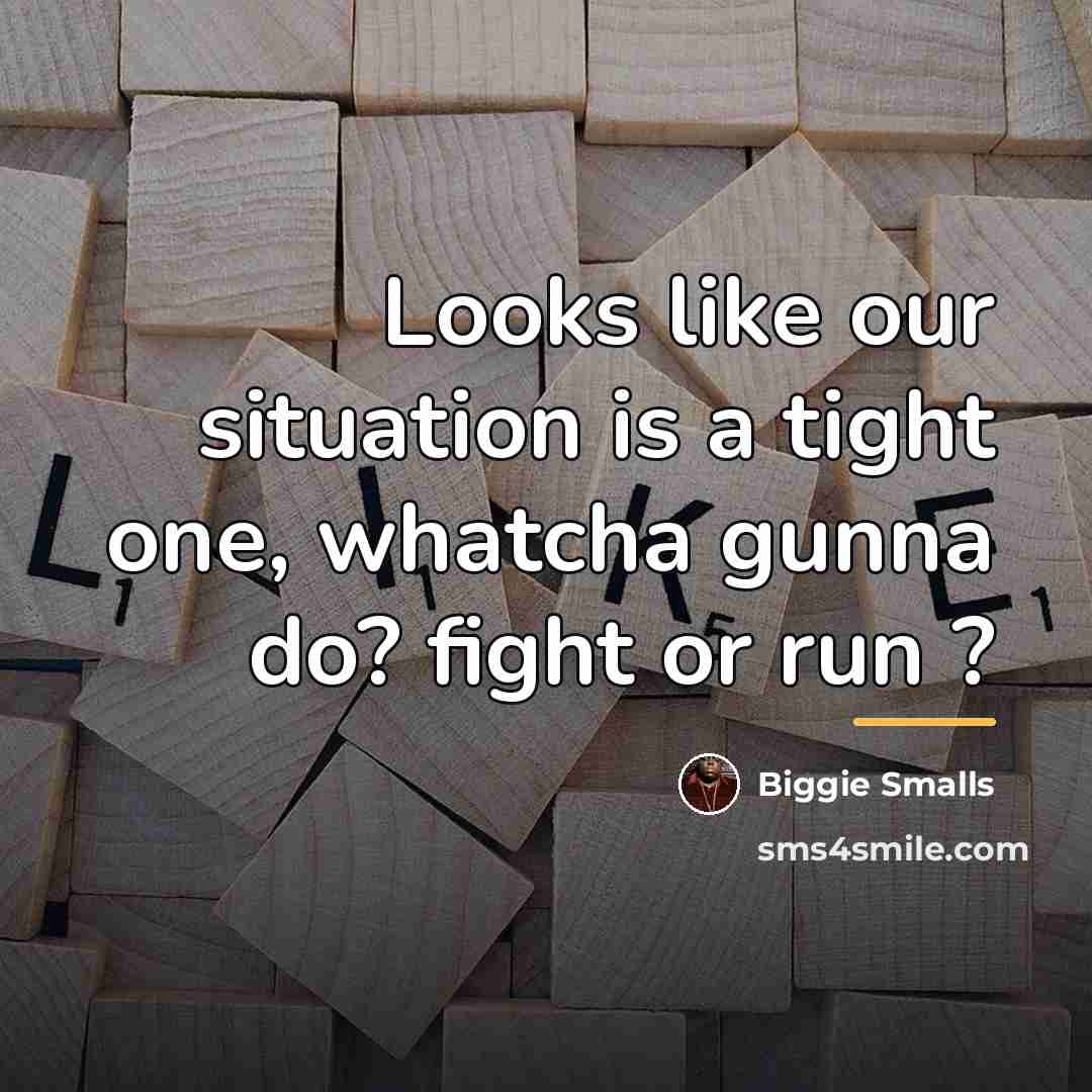 “Looks like our situation is a tight one, whatcha gunna…” quote by Biggie Smalls