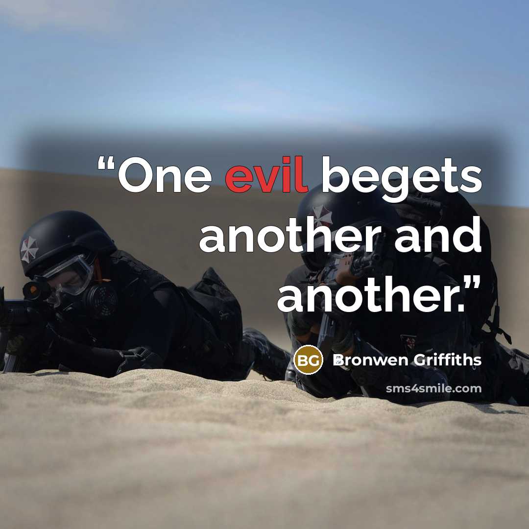 “One evil begets another and another.” quote by Bronwen Griffiths