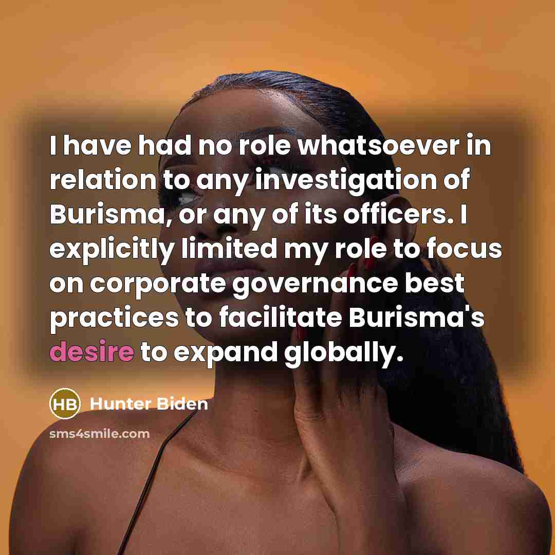 “I have had no role whatsoever in relation to any…” quote by Hunter Biden