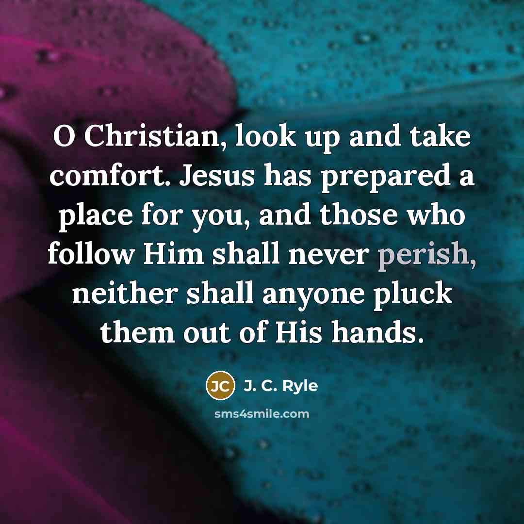 “O Christian, look up and take comfort. Jesus has prepared…” quote by J. C. Ryle