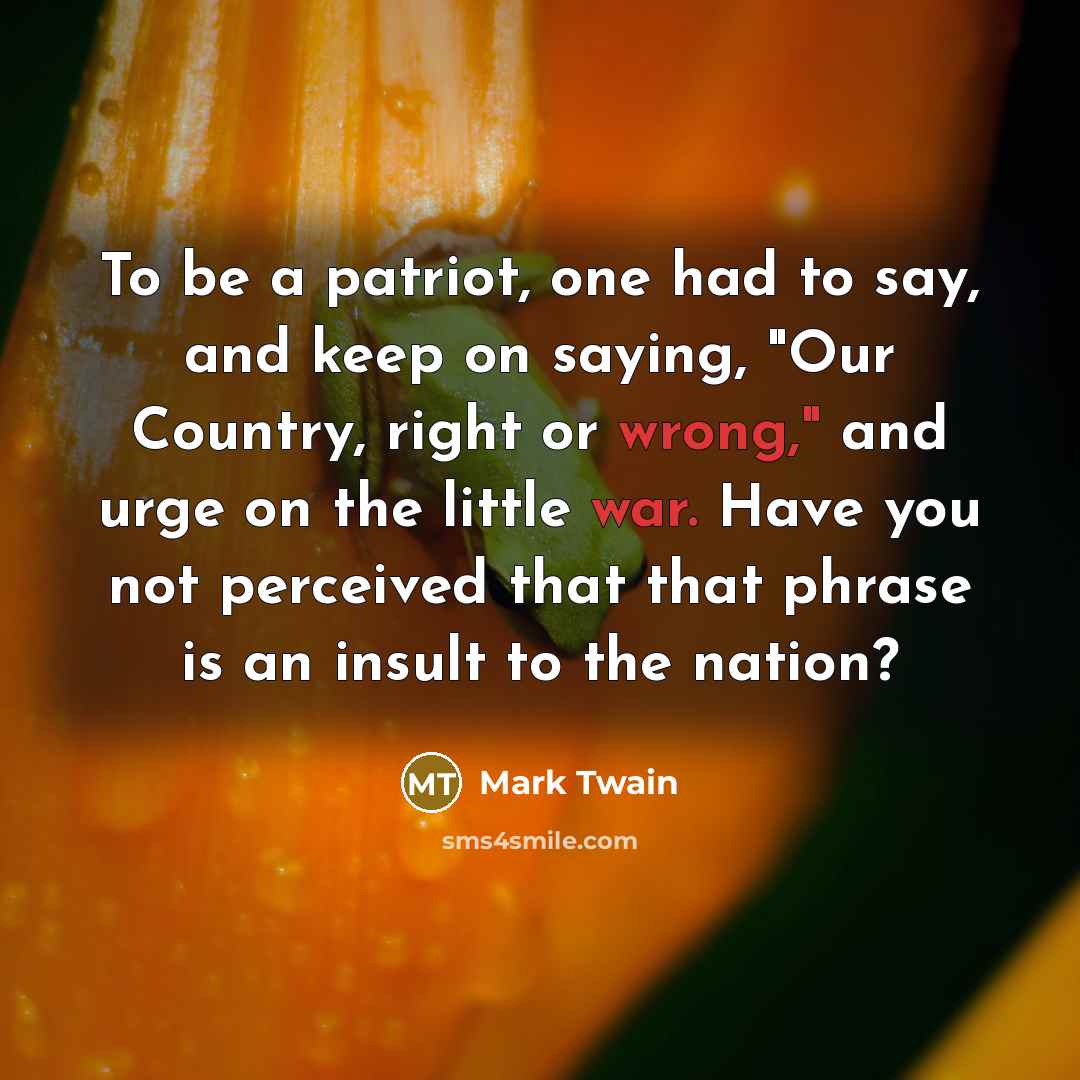 “To be a patriot, one had to say, and keep…” quote by Mark Twain