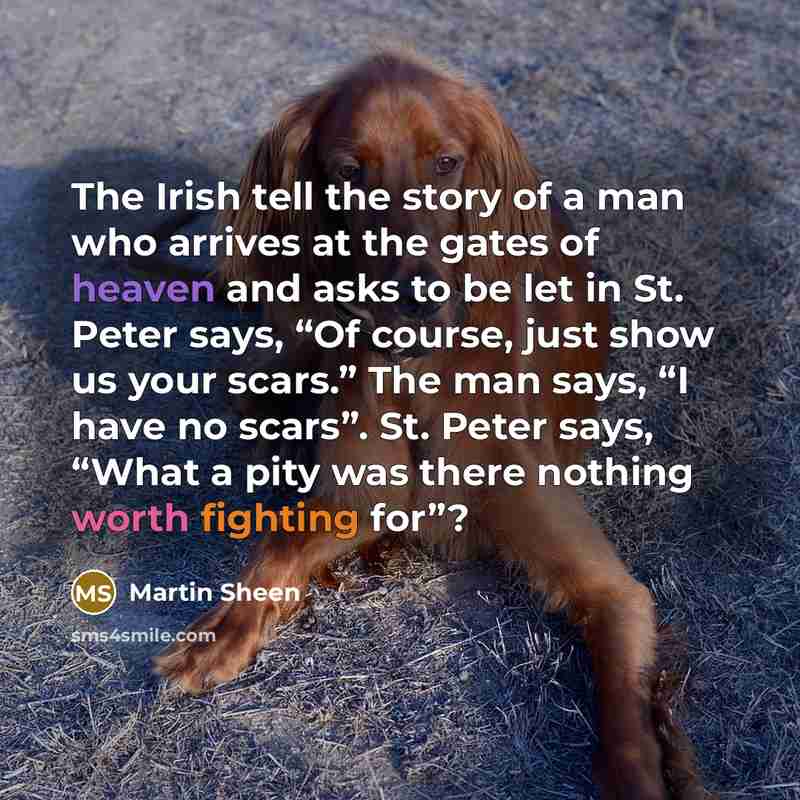“The Irish tell the story of a man who arrives…” quote by Martin Sheen