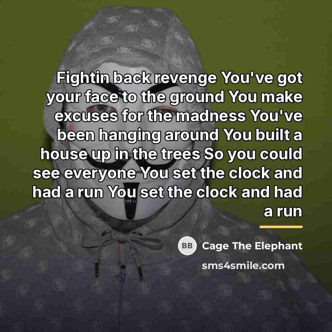 “Fightin back revenge You've got your face to the ground…” quote by Cage The Elephant