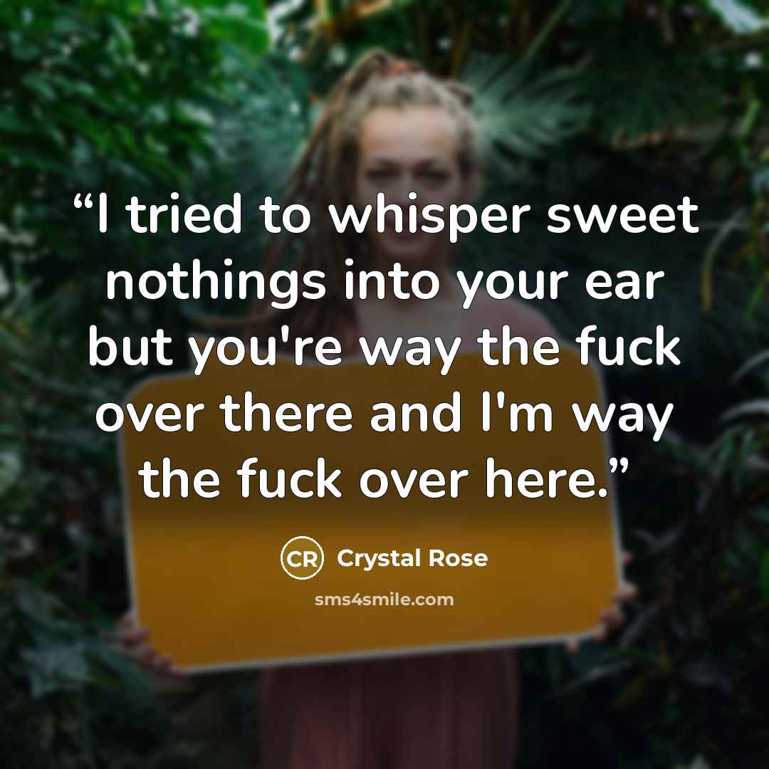 “I tried to whisper sweet nothings into your ear but you're way the fuck over there and I'm way the fuck over here.” quote by Crystal Rose