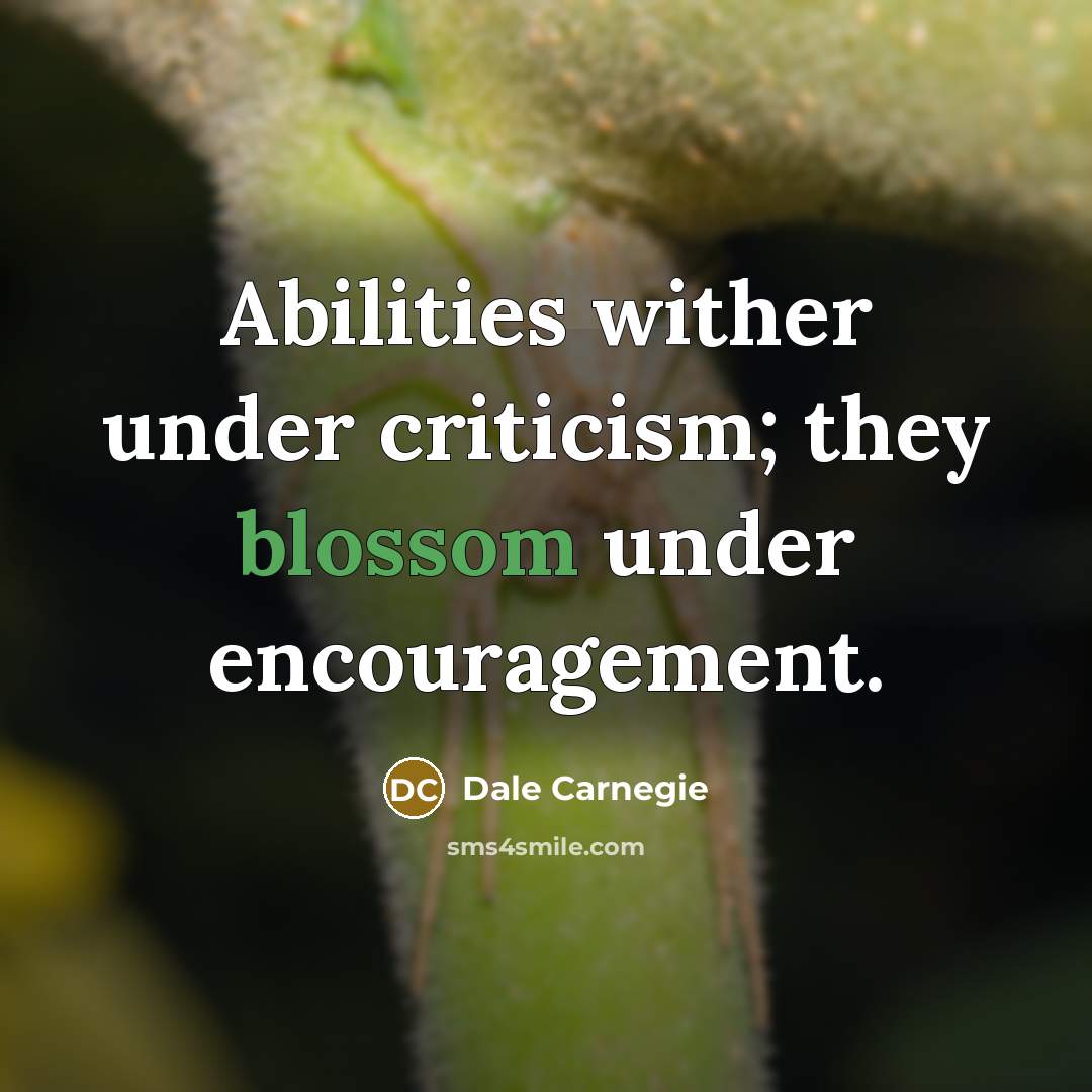 “Abilities wither under criticism; they blossom under encouragement.…” quote by Dale Carnegie