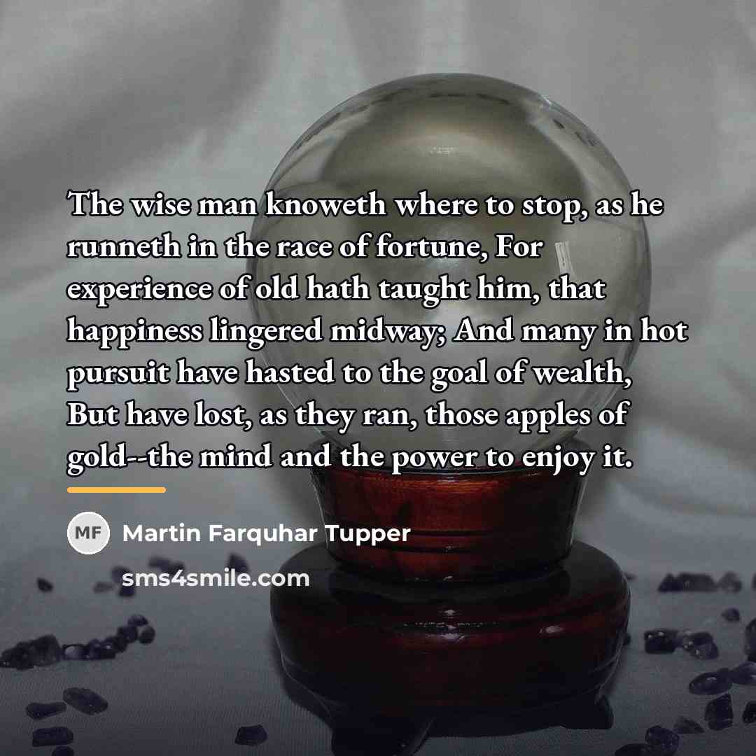 “The wise man knoweth where to stop, as he runneth…” quote by Martin Farquhar Tupper