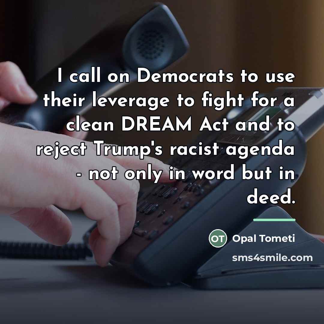 “I call on Democrats to use their leverage to fight…” quote by Opal Tometi