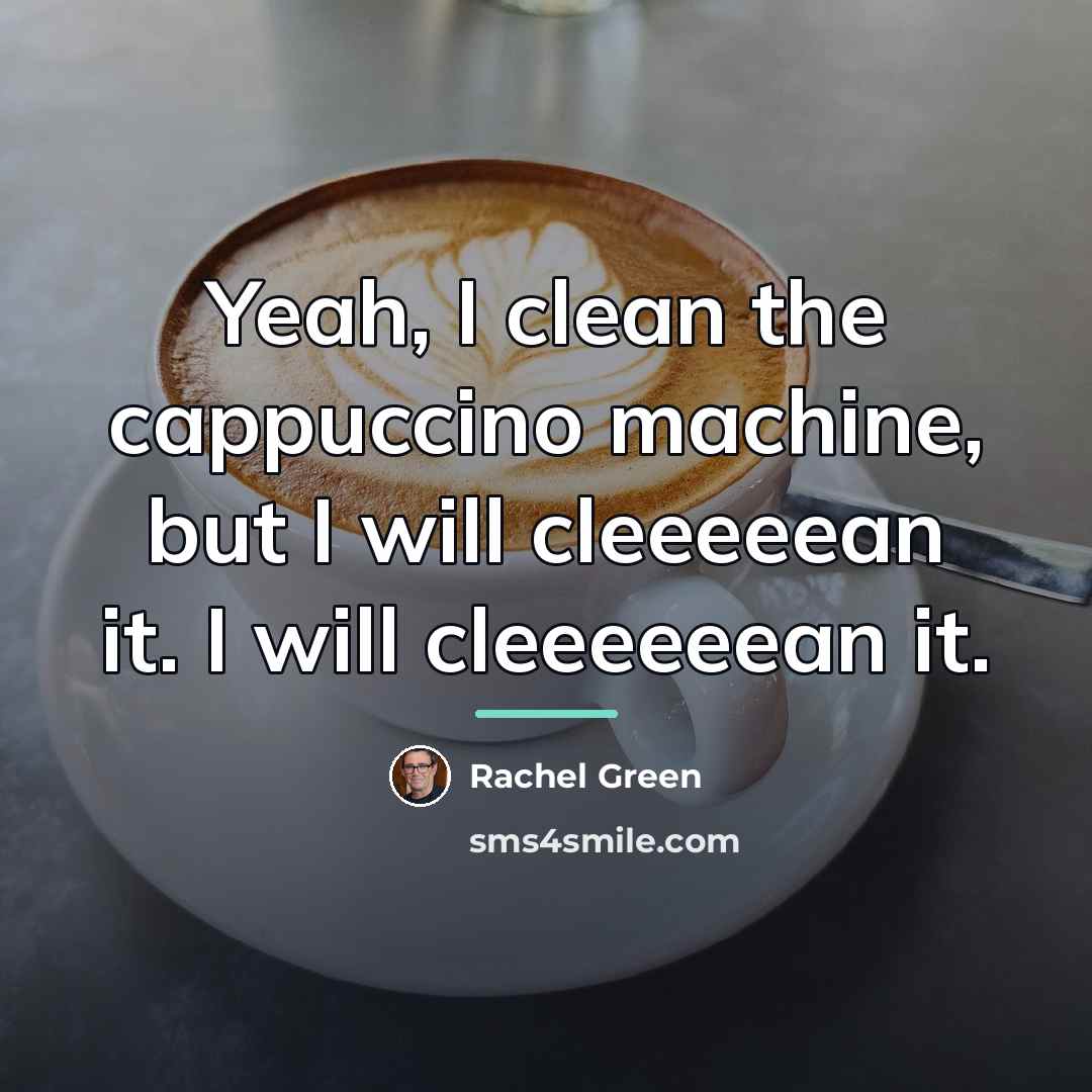 “Yeah, I clean the cappuccino machine, but I will cleeeeean…” quote by Rachel Green