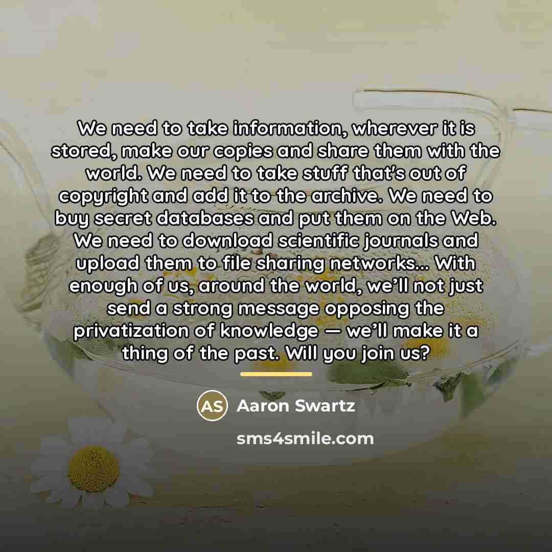 “We need to take information, wherever it is stored, make…” quote by Aaron Swartz