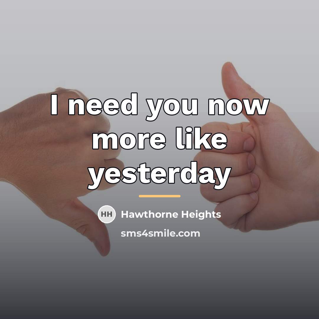 “I need you now more like yesterday…” quote by Hawthorne Heights