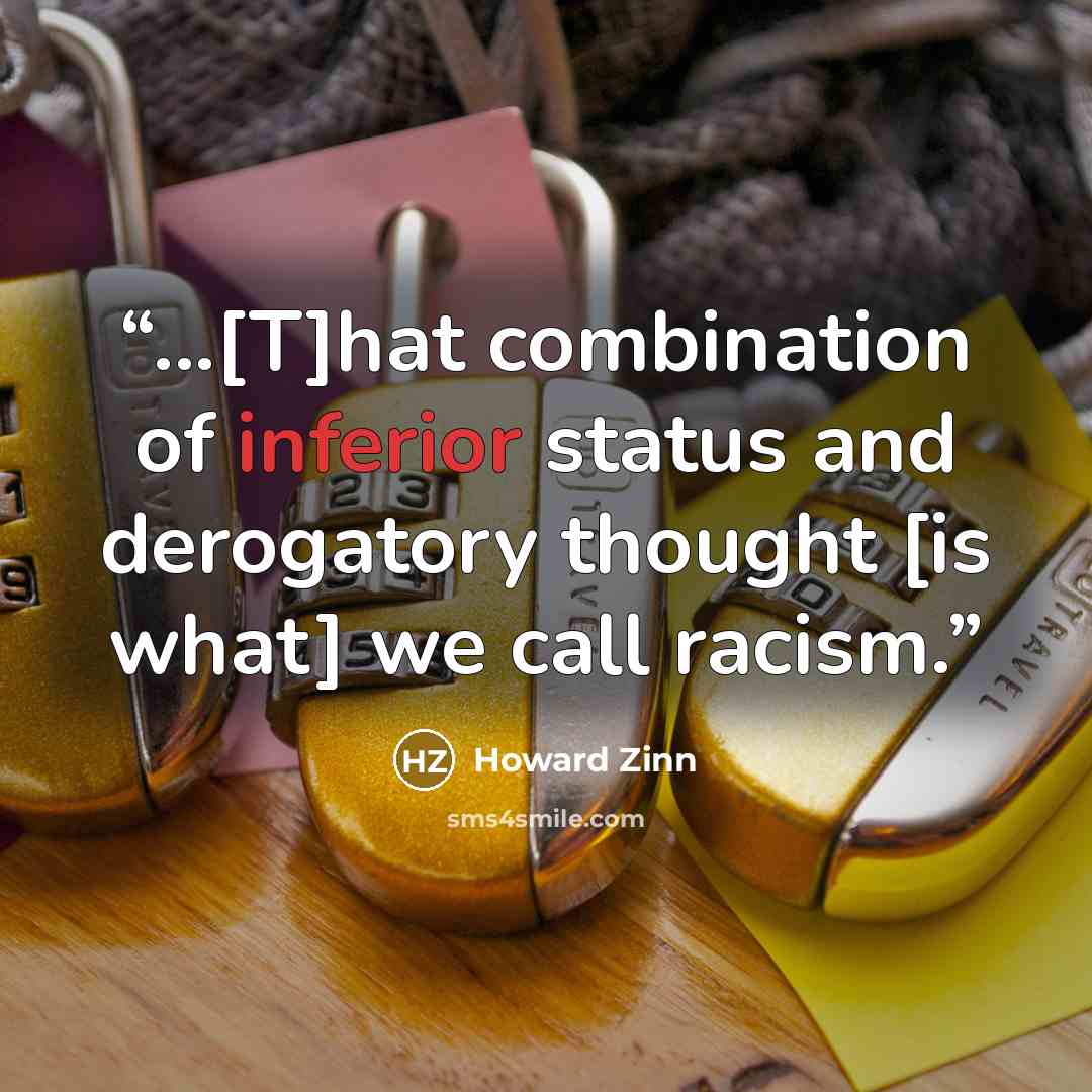 “...[T]hat combination of inferior status and derogatory thought [is what] we call racism.” quote by Howard Zinn