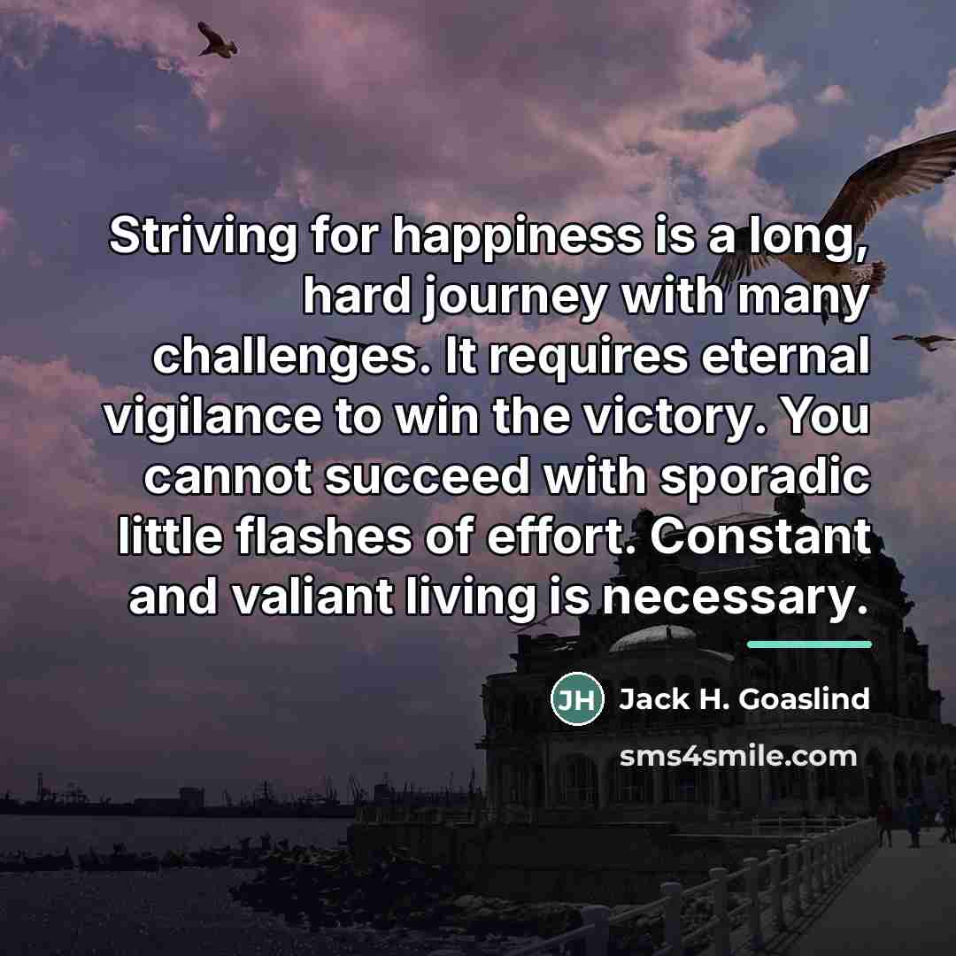 “Striving for happiness is a long, hard journey with many…” quote by Jack H. Goaslind