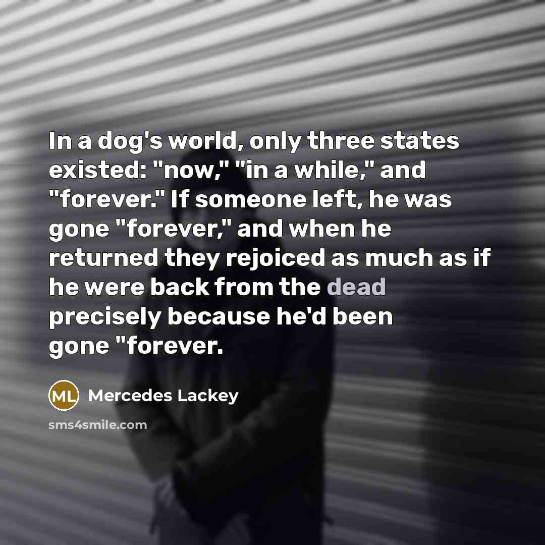 “In a dog's world, only three states existed: "now," "in…” quote by Mercedes Lackey
