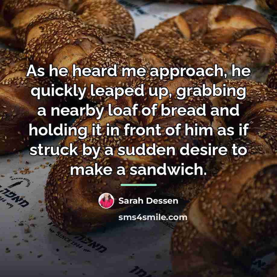 “As he heard me approach, he quickly leaped up, grabbing…” quote by Sarah Dessen