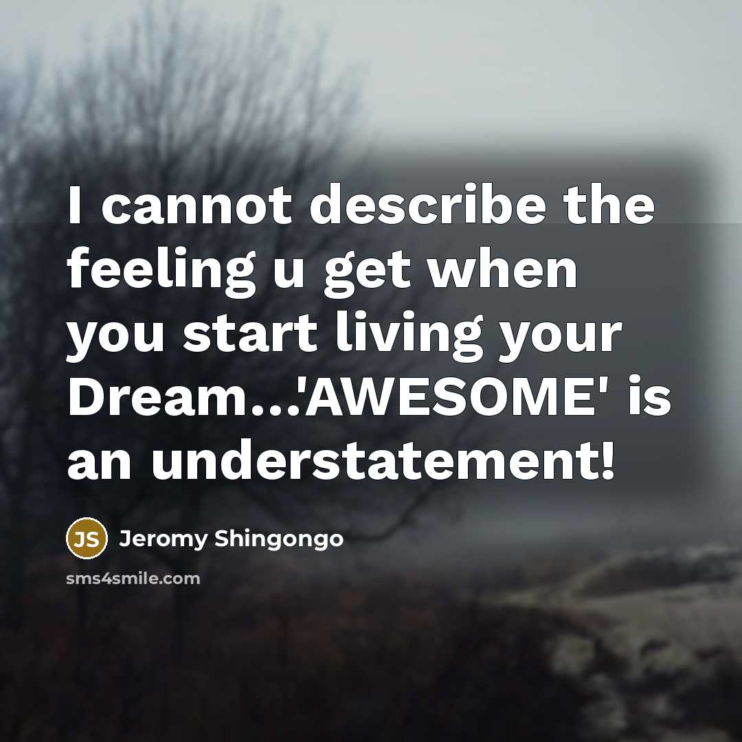 “I cannot describe the feeling u get when you start living your Dream…'AWESOME' is an understatement!” quote by Jeromy Shingongo
