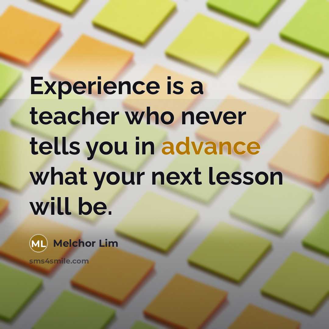 “Experience is a teacher who never tells you in advance…” quote by Melchor Lim