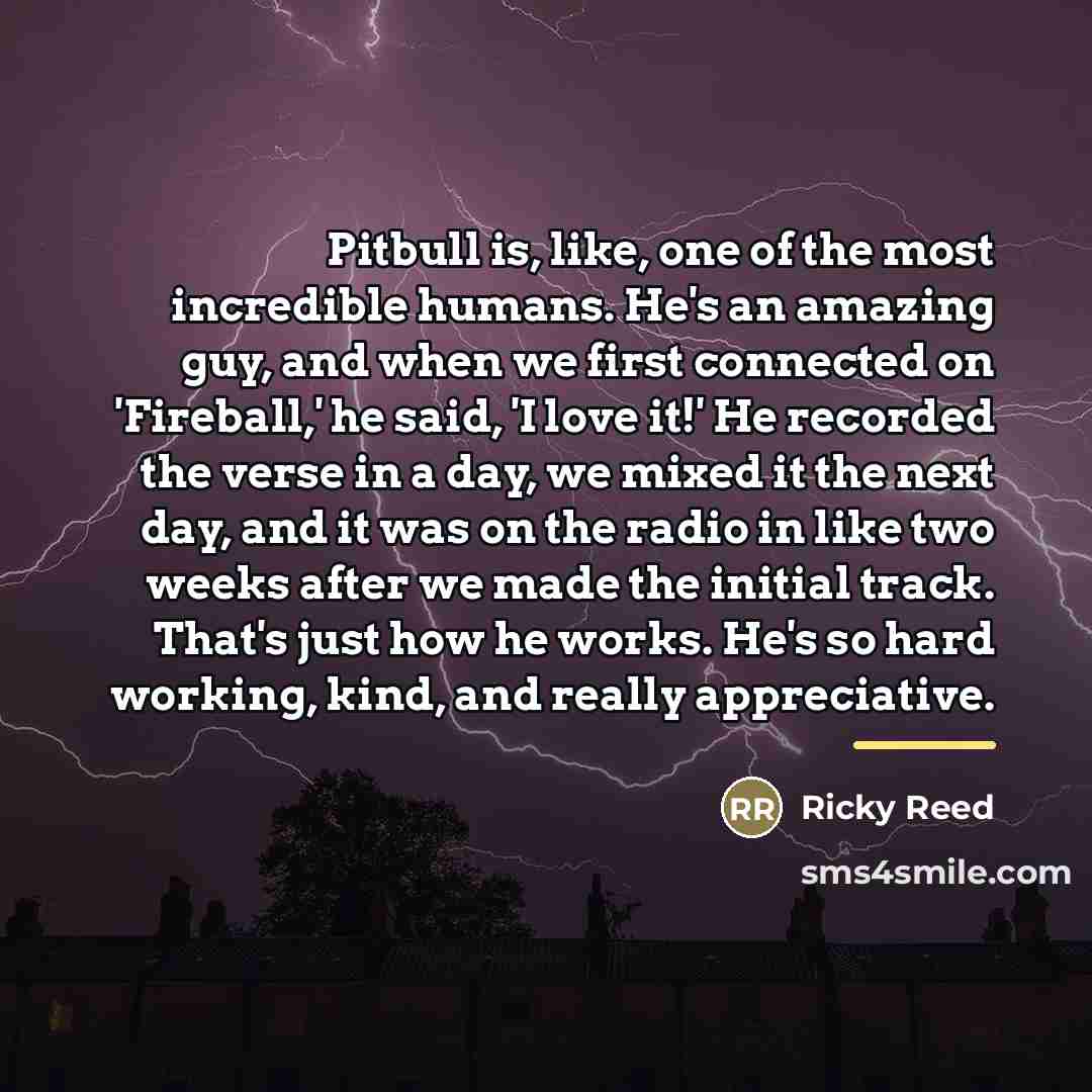 “Pitbull is, like, one of the most incredible humans. He's…” quote by Ricky Reed