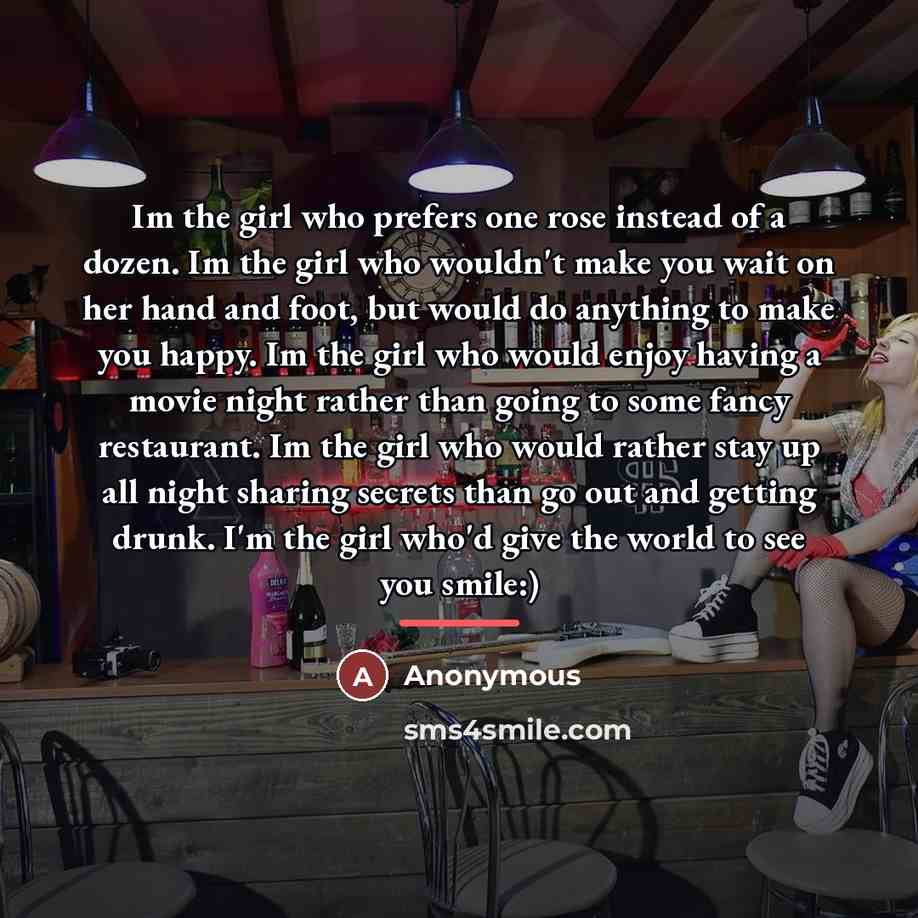 “Im the girl who prefers one rose instead of a…” quote by Anonymous