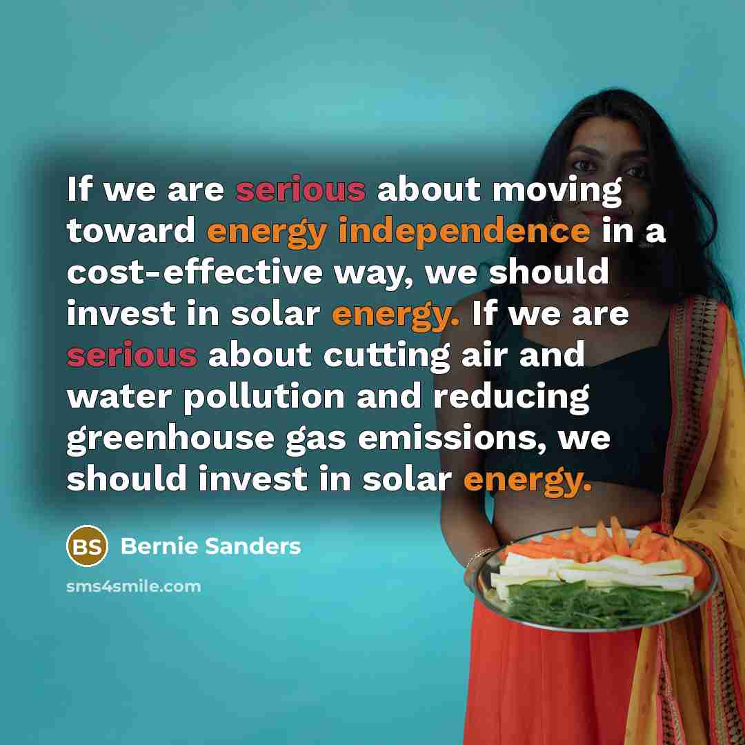 “If we are serious about moving toward energy independence in a cost-effective way, we should invest in solar energy. If we are serious about cutting air and water pollution and reducing greenhouse gas emissions, we should invest in solar energy.” quote by Bernie Sanders