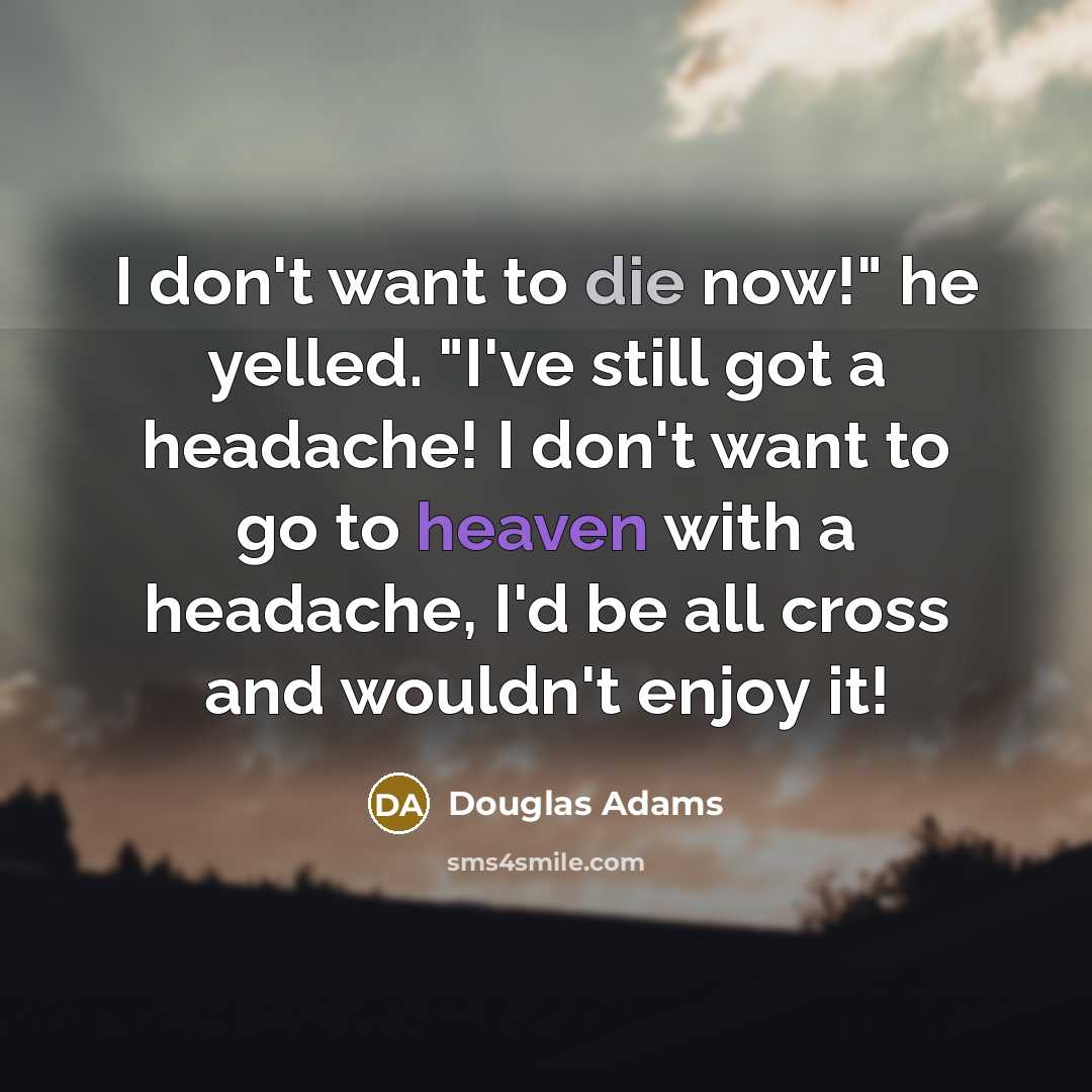 “I don't want to die now!" he yelled. "I've still…” quote by Douglas Adams