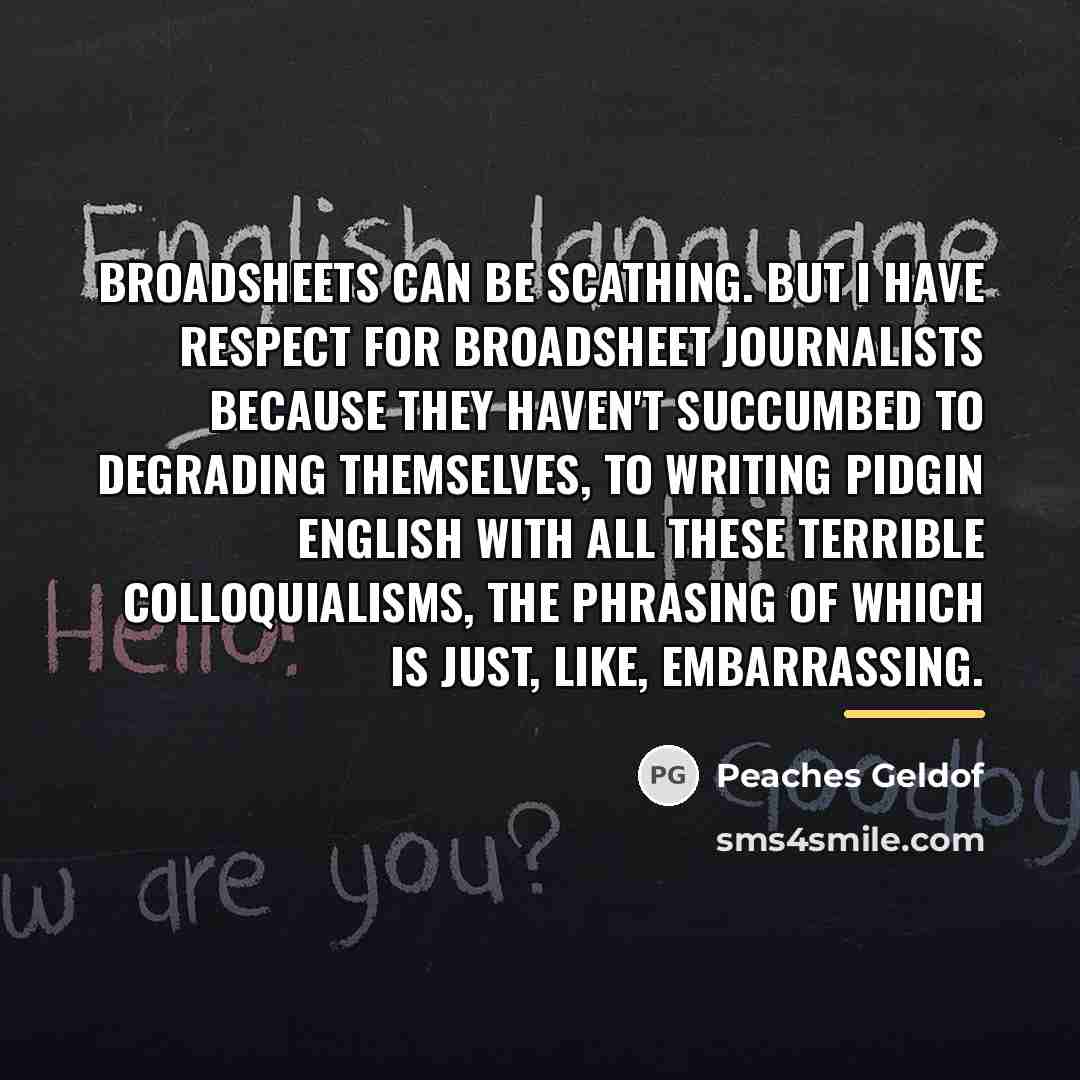 “Broadsheets can be scathing. But I have respect for broadsheet…” quote by Peaches Geldof