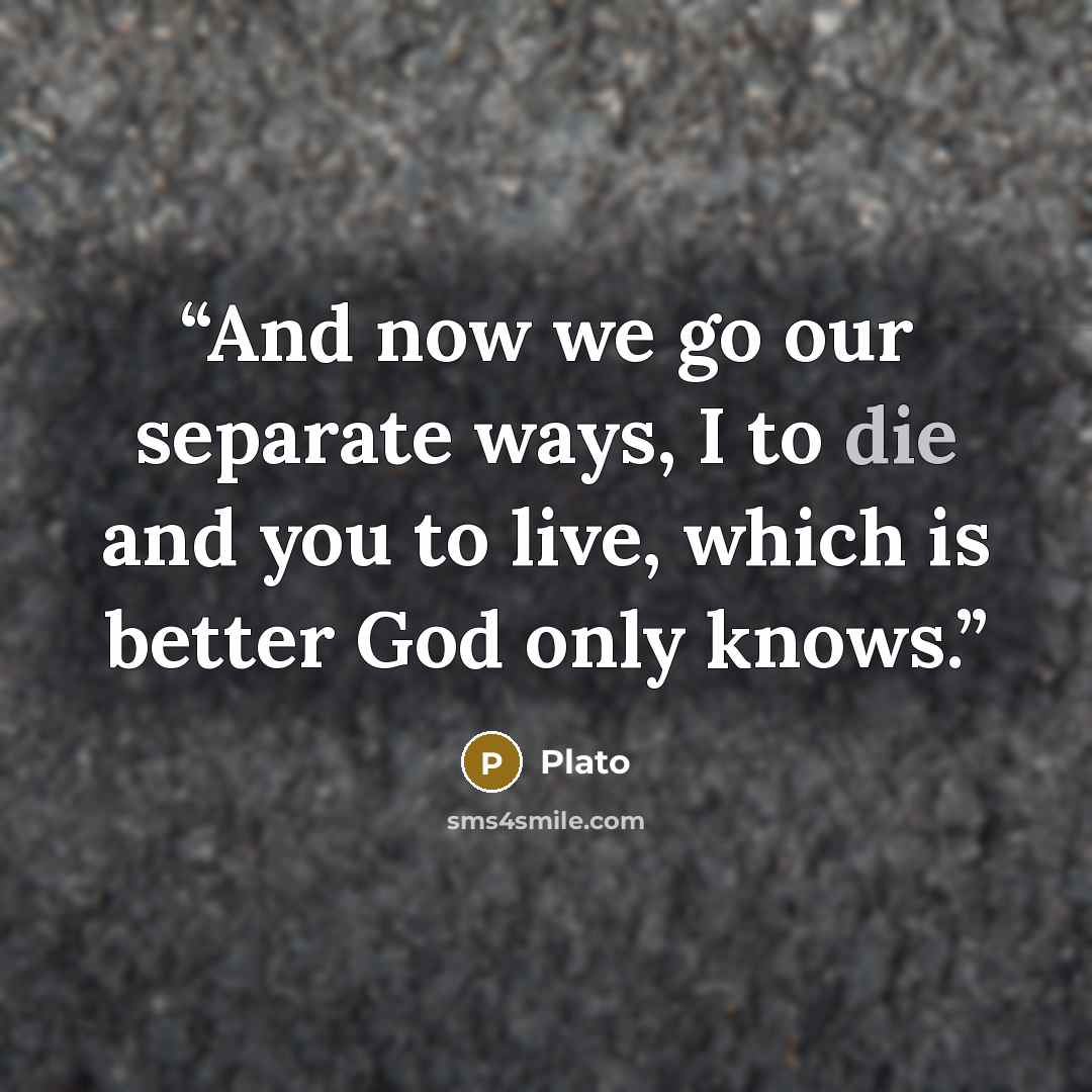 “And now we go our separate ways, I to die and you to live, which is better God only knows.” quote by Plato