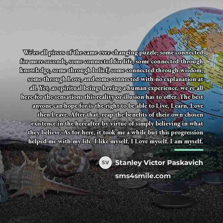 “We're all pieces of the same ever-changing puzzle; some connected…” quote by Stanley Victor Paskavich