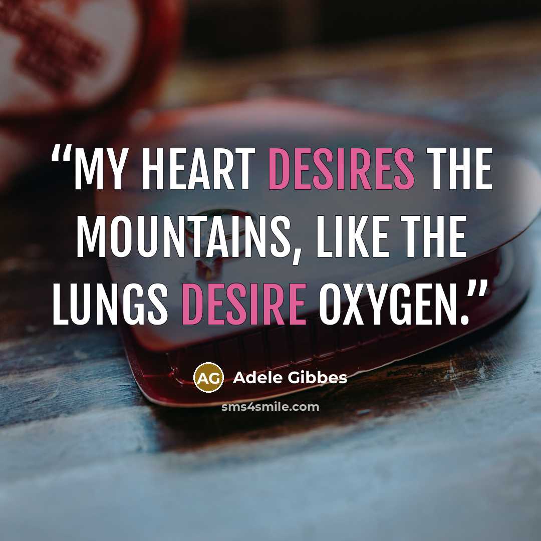 “My heart desires the mountains, like the lungs desire oxygen.” quote by Adele Gibbes