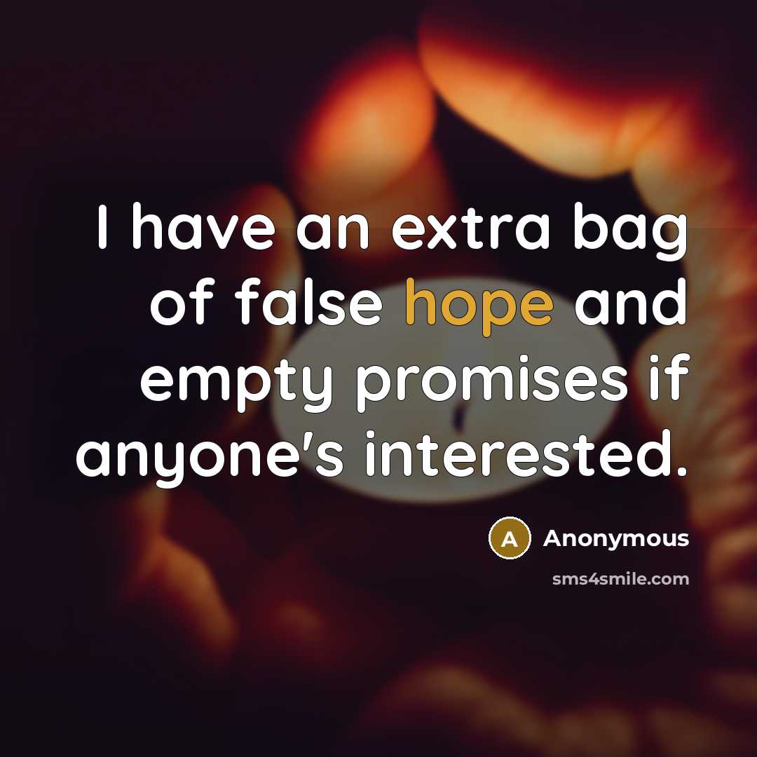“I have an extra bag of false hope and empty…” quote by Anonymous