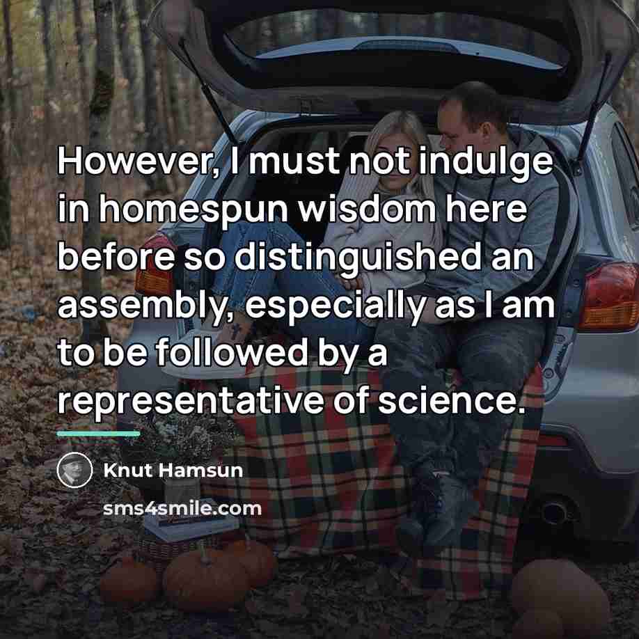 “However, I must not indulge in homespun wisdom here before…” quote by Knut Hamsun