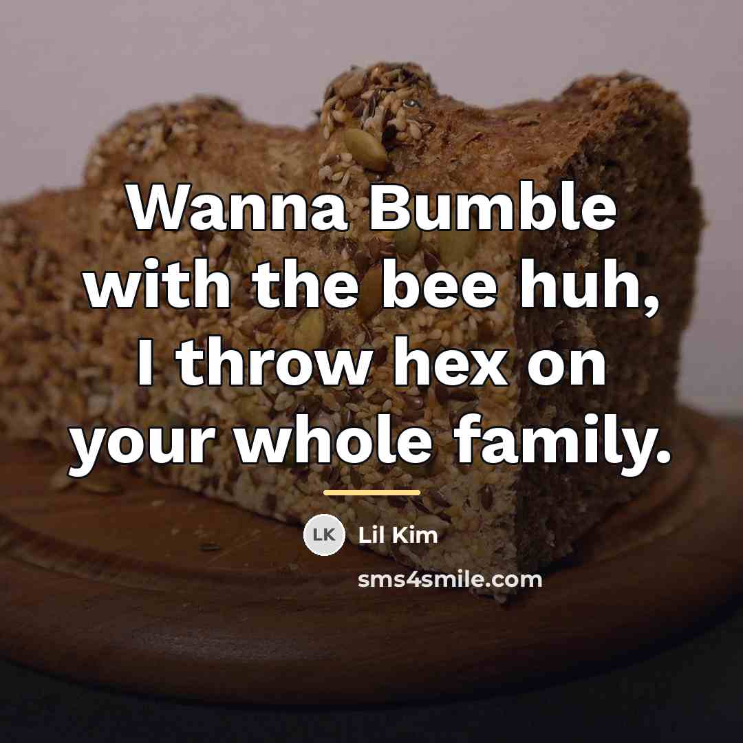 “Wanna Bumble with the bee huh, I throw hex on…” quote by Lil Kim