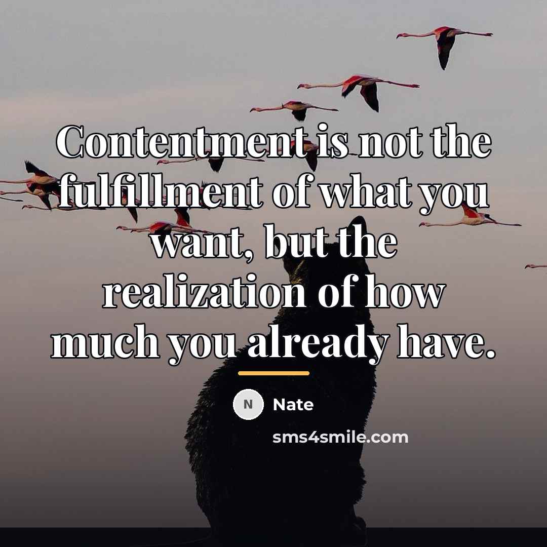 “Contentment is not the fulfillment of what you want, but…” quote by Nate