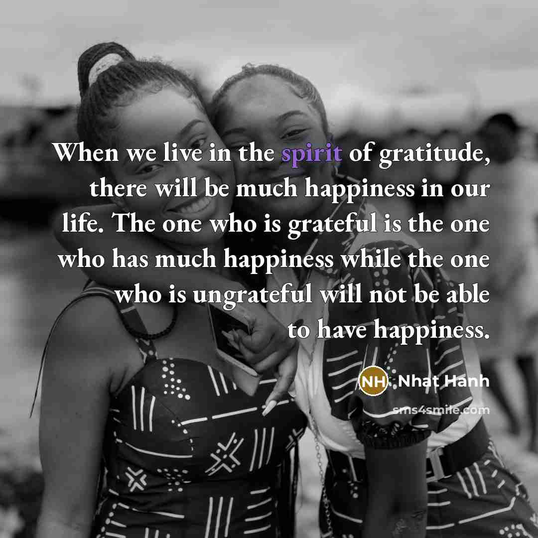 “When we live in the spirit of gratitude, there will…” quote by Nhat Hanh
