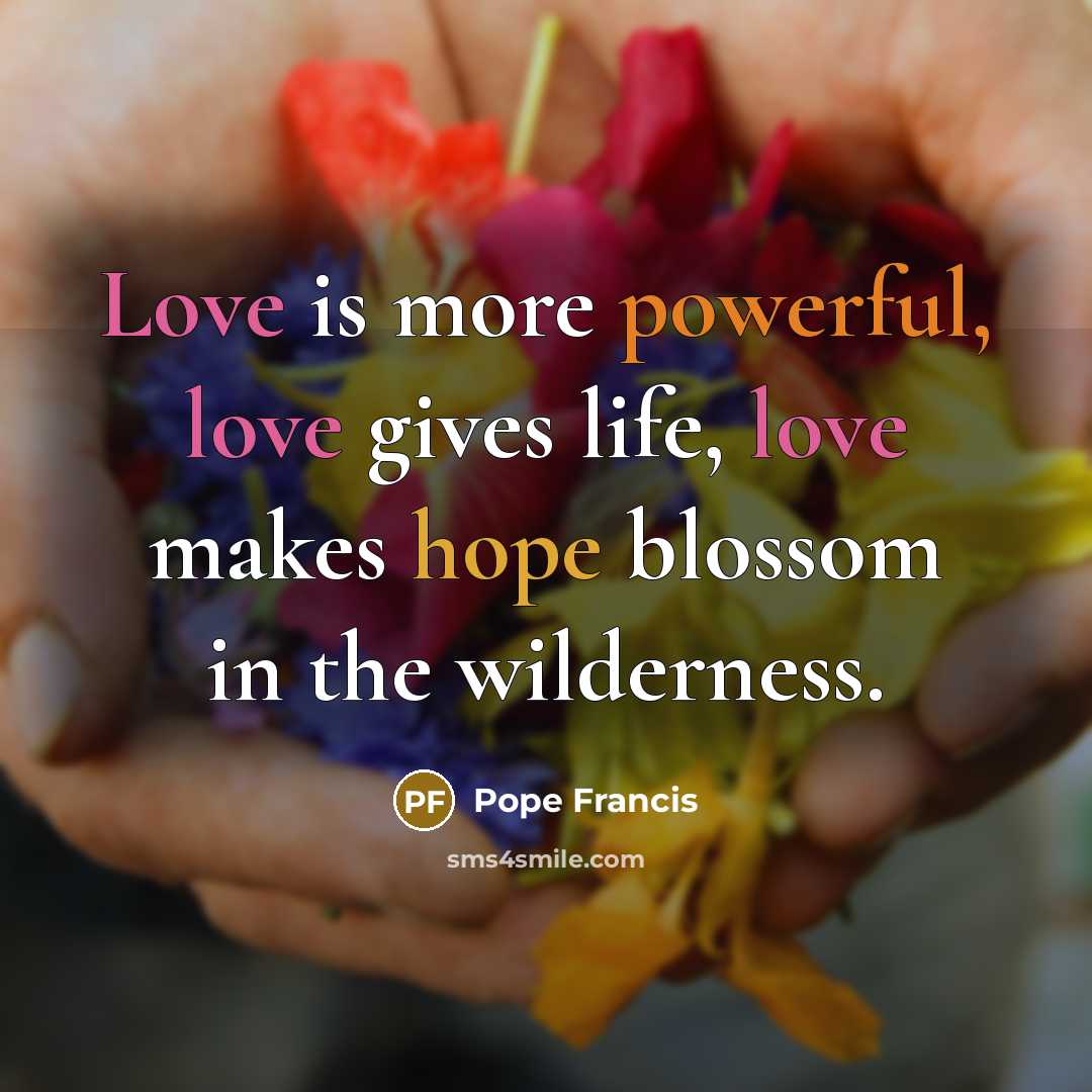 “Love is more powerful, love gives life, love makes hope…” quote by Pope Francis