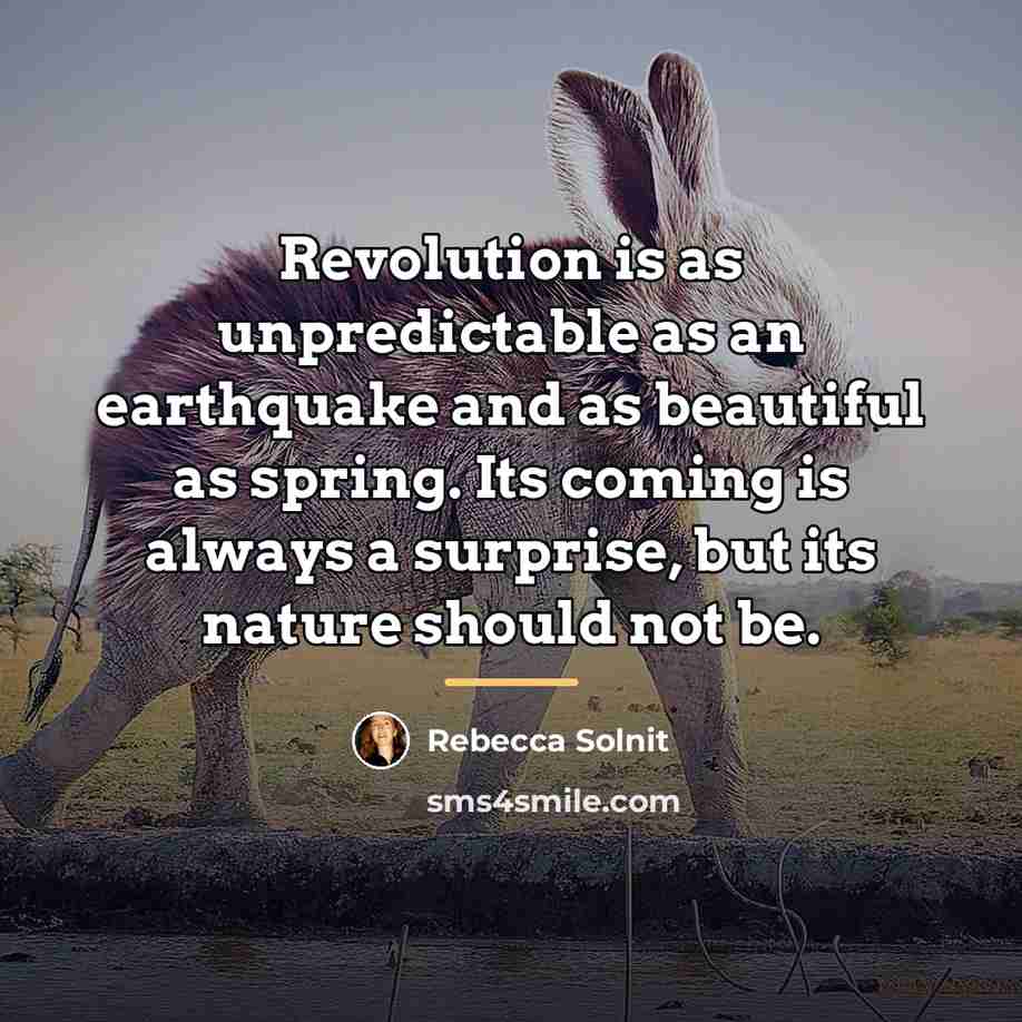 “Revolution is as unpredictable as an earthquake and as beautiful…” quote by Rebecca Solnit